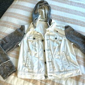 Free People white denim gray hoodie jacket